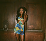 Load image into Gallery viewer, Blue and Yellow Lumière Short Halter Dress
